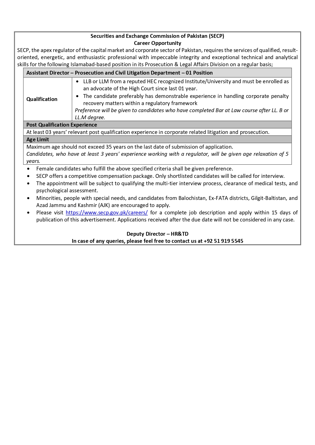 SECP jobs 2025
