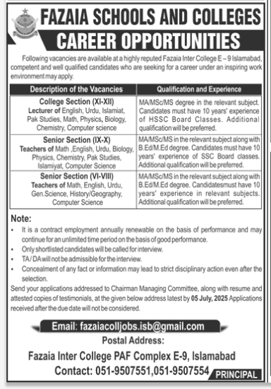teaching jobs in islamabad