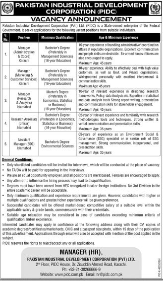 Latest Jobs in PIDCL Jobs