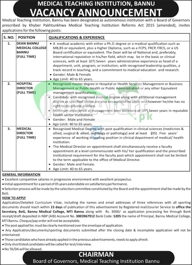 MTI Bannu Jobs 