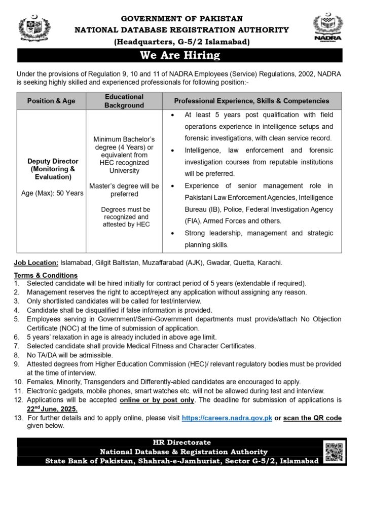 NADRA Jobs 2025. Apply Online