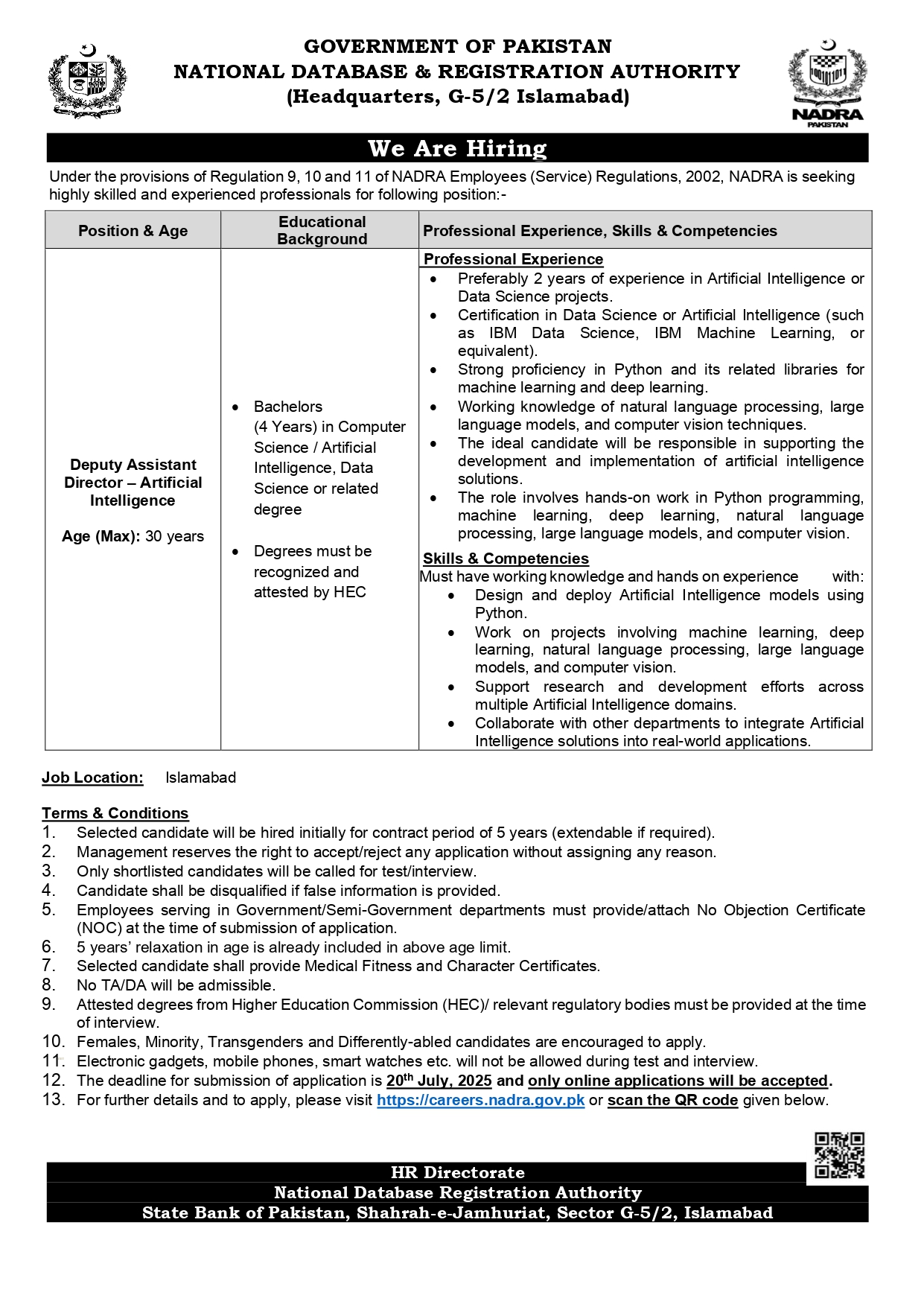 NADRA jobs 2025 apply online